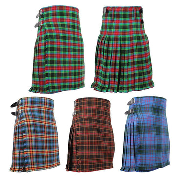 Super Acrylic Wool 13oz Scottish Tartan Kilts 8 Yards With Box Pleats 24" Regular Drop Fringed Apron 3 Metal Buckles Leather Straps - biznimart
